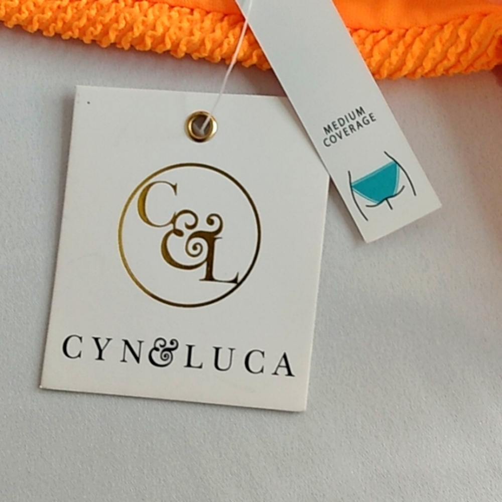 🎈Cyn & Luca Junior Size Small Bright Orange Ruched Back Solid Swim Bottom NWT - Picture 2 of 4